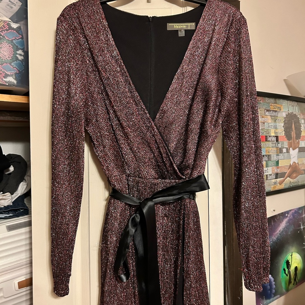 Women's Glitter Wrap Dress - Black and Purple